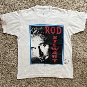 Vintage 1996 Rod Stewart World Tour Tee White T-Shirt Distressed Mens Size Large